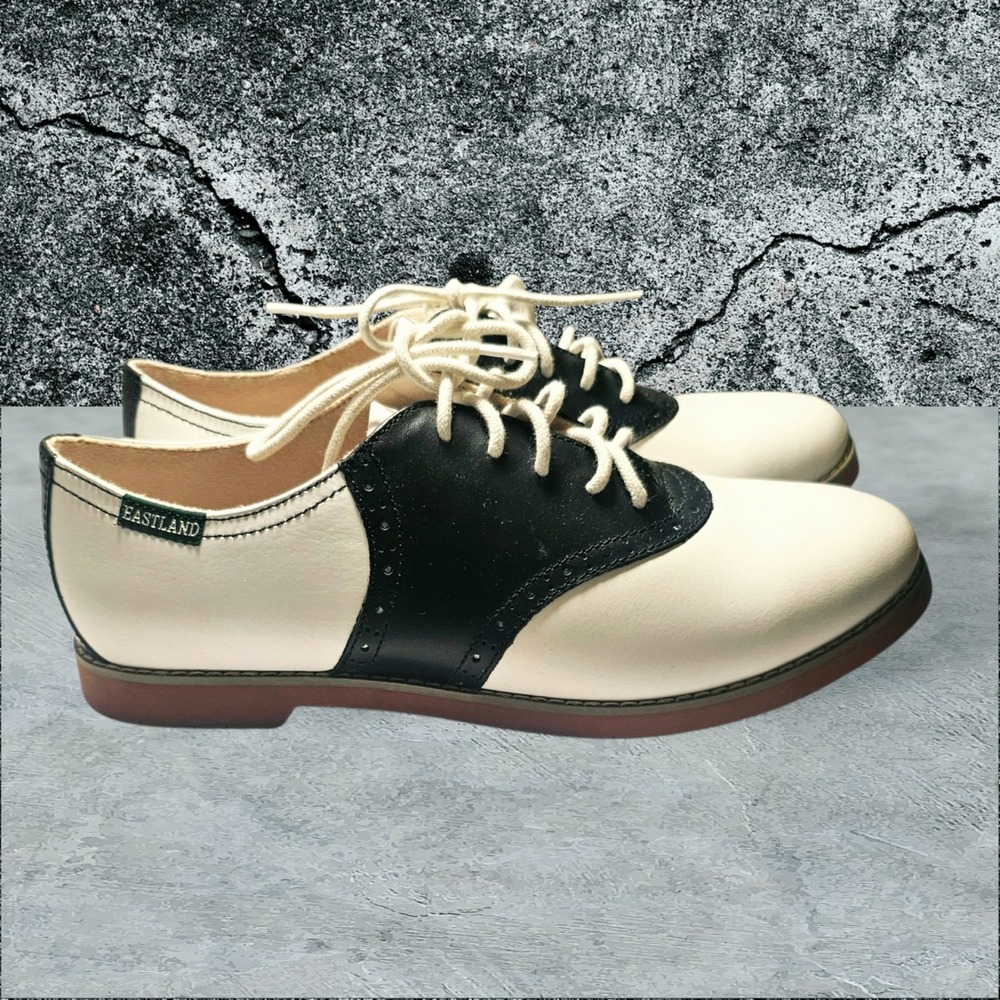 NEW Eastland Sadie Black White Leather Saddle Oxford Shoes 8.5M NWOB